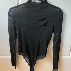 Superdown mesh sparkle long sleeve bodysuit